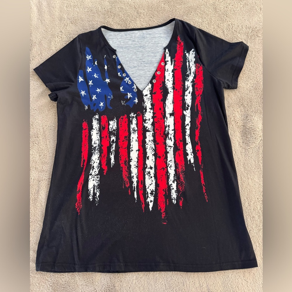 Patriotic Black V-Neck Women's Top